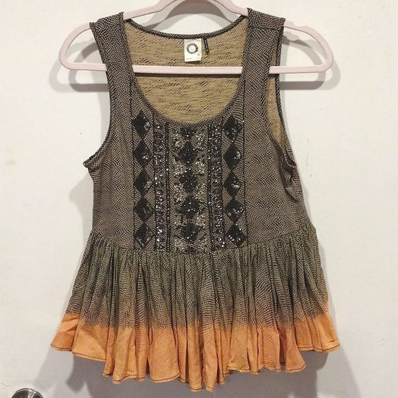 NWT Anthropologie Akemi + Kin Beaded Dip Dye Anaphora Tank Top Sz XS-Boho Grunge - Picture 1 of 7